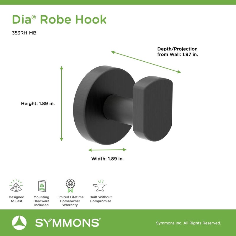 Symmons 353RH-MB Dia Wall-Mounted Robe Hook in Matte Black - Image 3